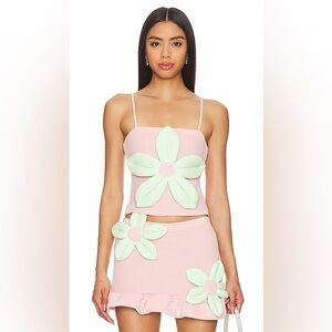 NWT TYLER MCGILLIVARY Daisy Top & Skirt Women’s Size Small In Mint & Pink
